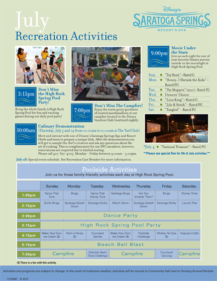 July Activities Schedules For Disney Vacation Club Resorts