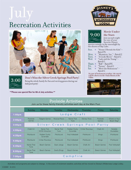 July 2012 Wilderness Lodge Activities
