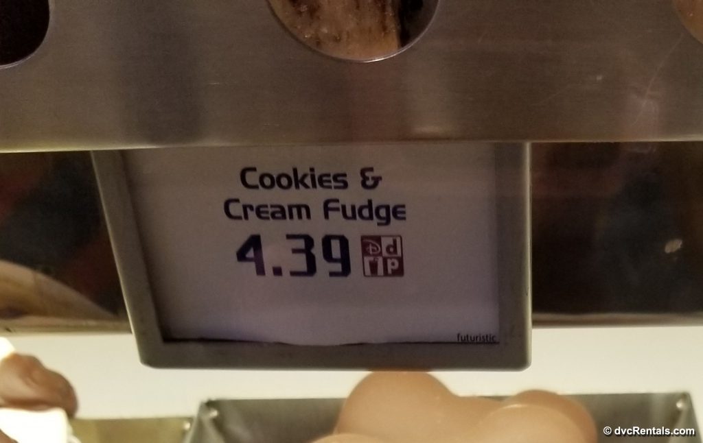 Price tag for Cookies and Cream Fudge at Disney World