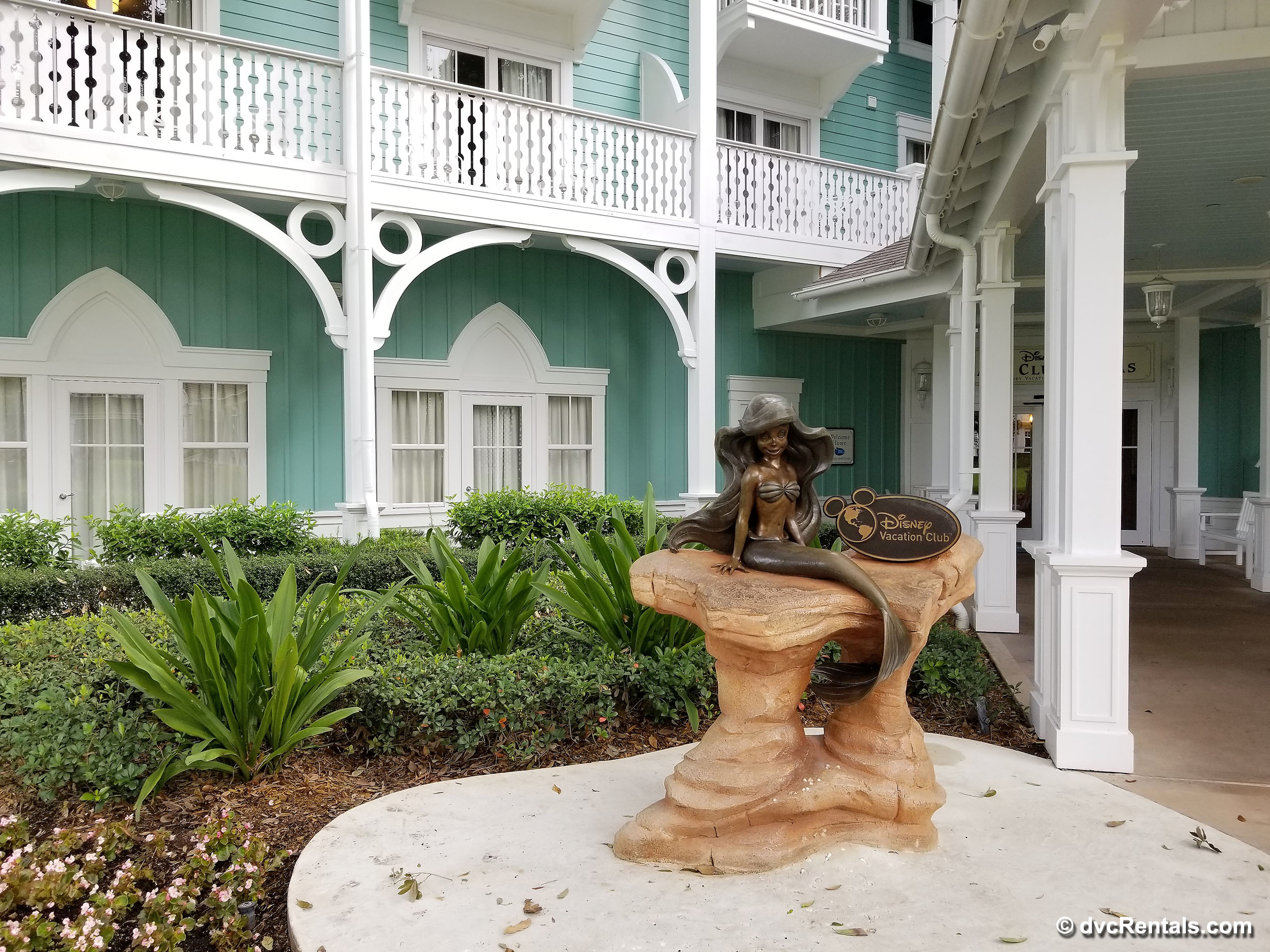 Entrance to Disney’s Beach Club Villas with Little Mermaid Statue