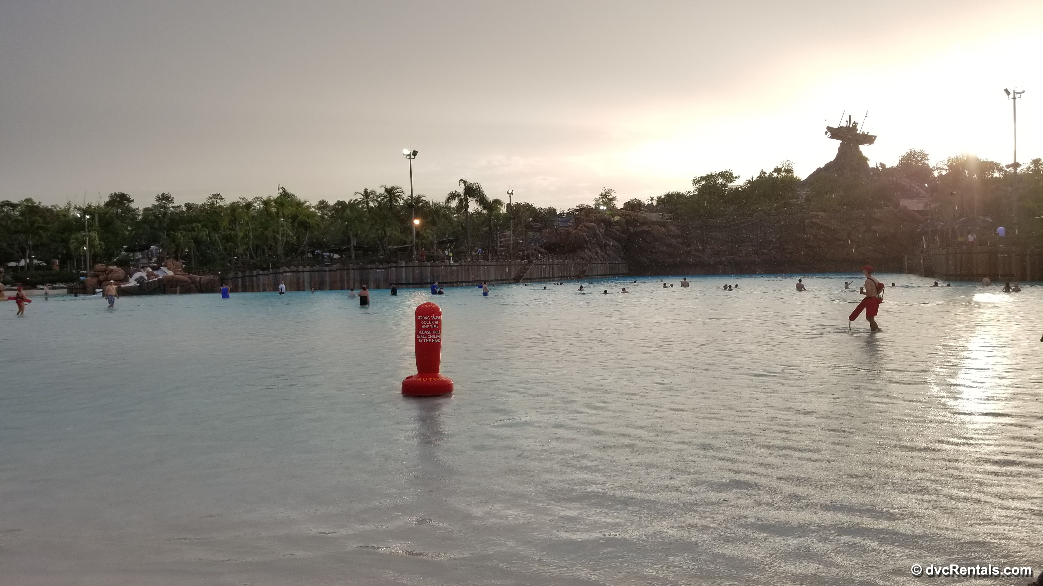 Sun setting across the Wave Pool at Typhoon Lagoon
