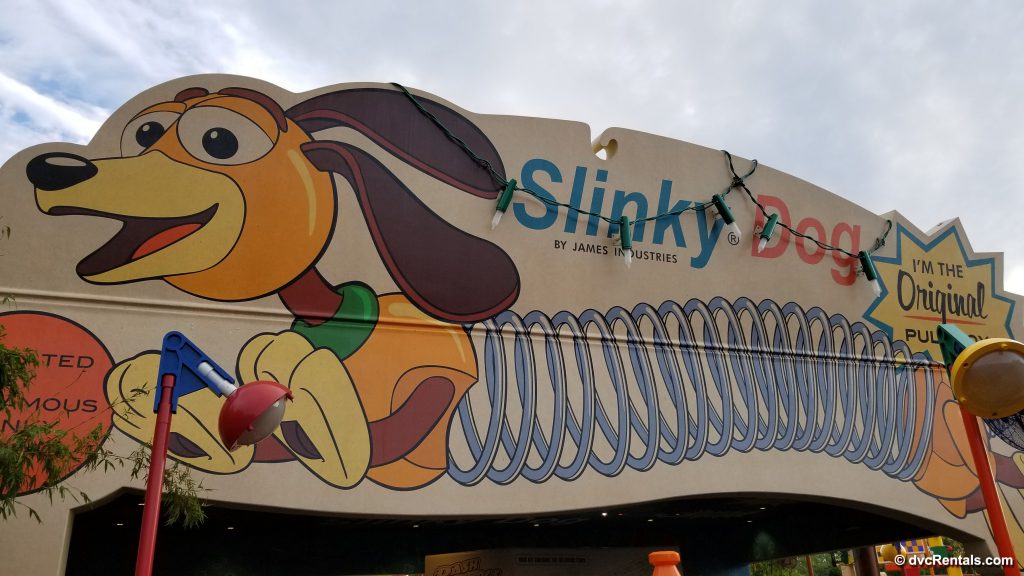 Sign for the Slinky Dog Dash Coaster