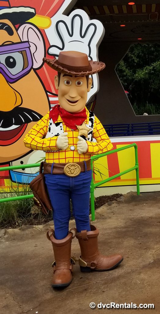 Woody posing for a picture in Toy Story Land