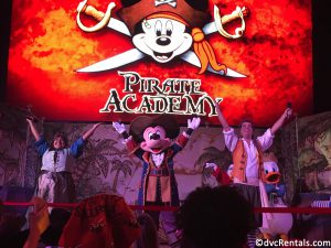 photo of Mickey Mouse on stage at the Pirate Party