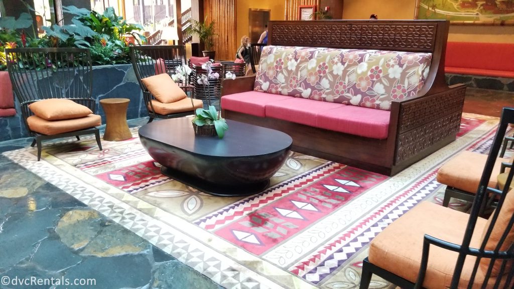 Lobby seating area at Disney’s Polynesian Villas & Bungalows