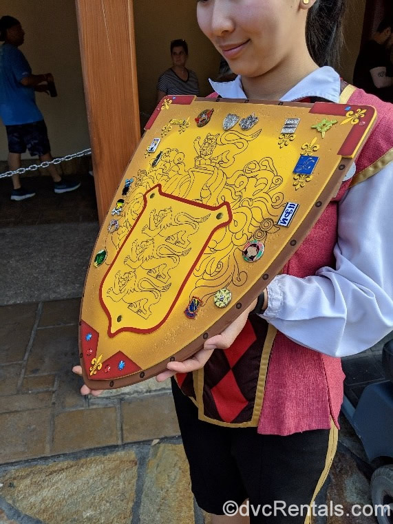 shield shaped pin board from Mickey’s PhilharMagic at the Magic Kingdom