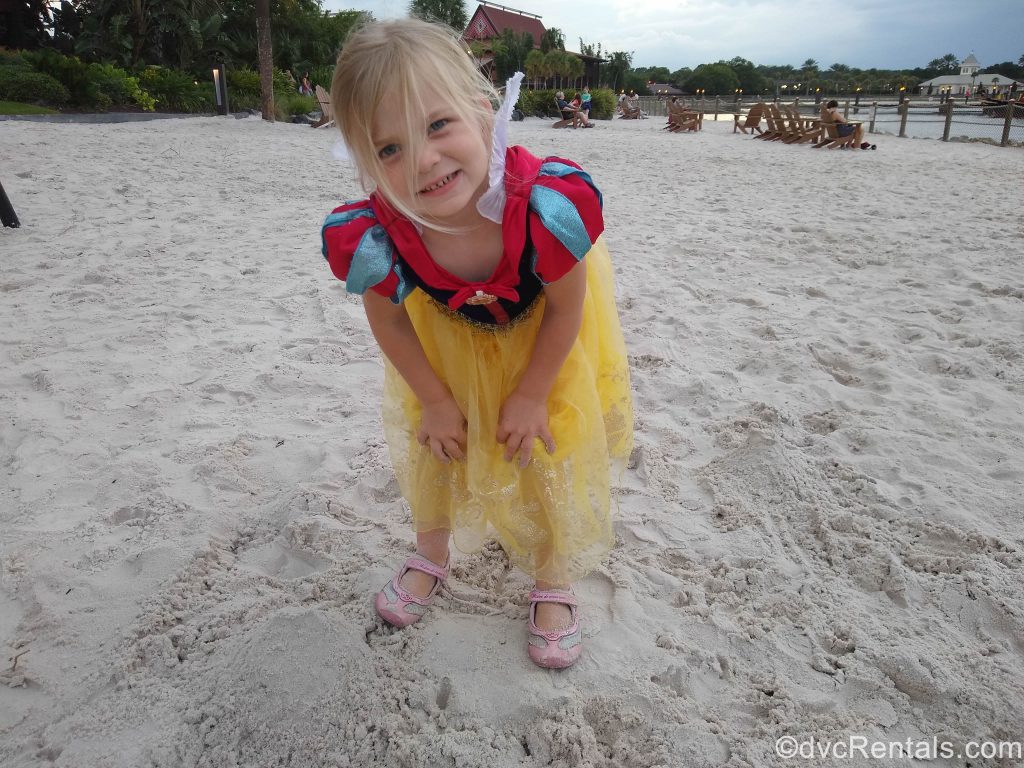 Guest Blogger’s daughter on the beach at Disney’s Polynesian Villas & Bungalows