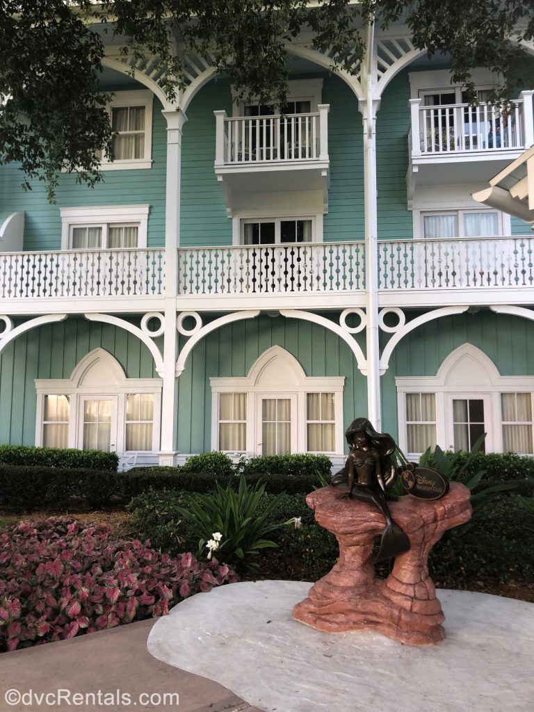 Ariel statue outside of the entrance to Disney’s Beach Club Villas