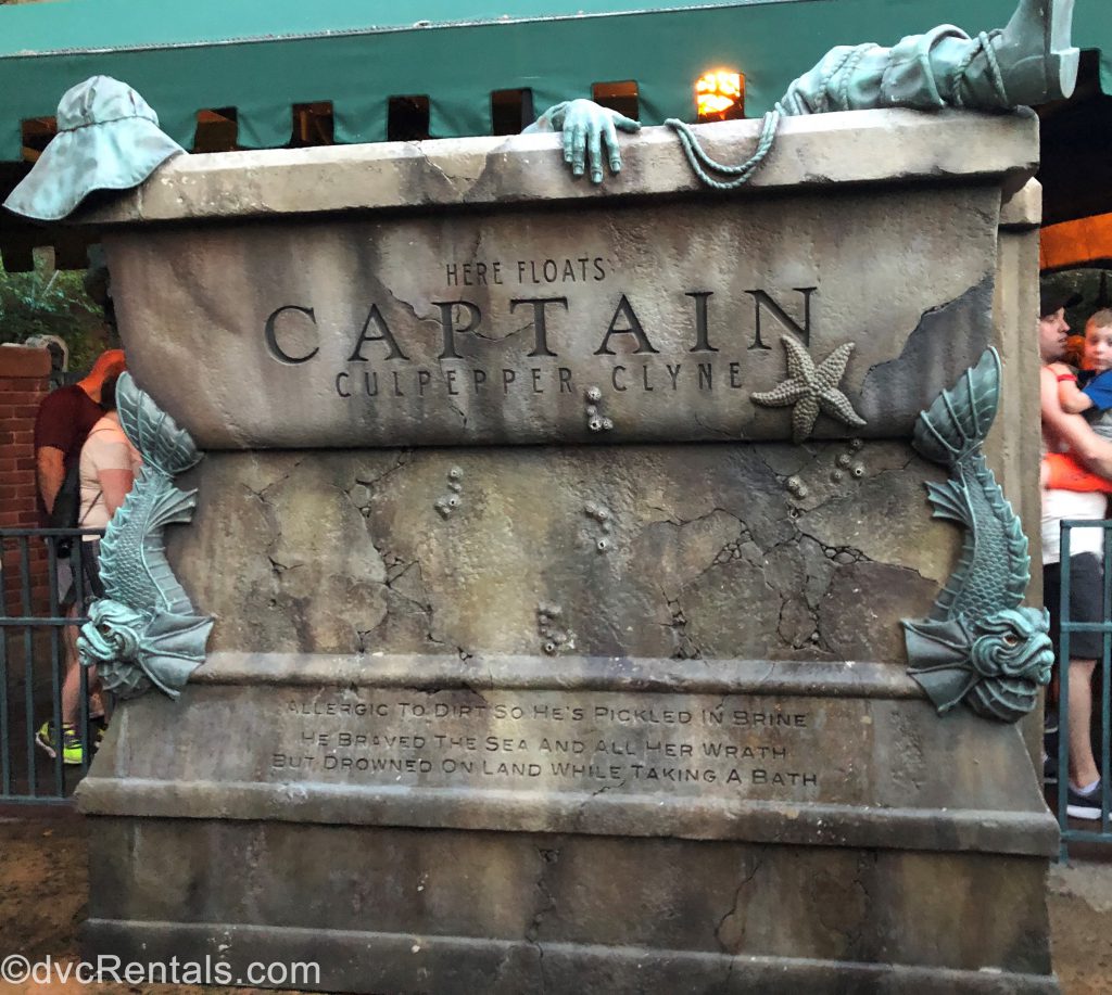 Captain’s tombstone in queue for the Haunted Mansion