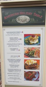 Menu of food options at the Epcot International Festival of the Holidays