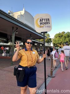 Cast Member greeting Disney After Hours guests