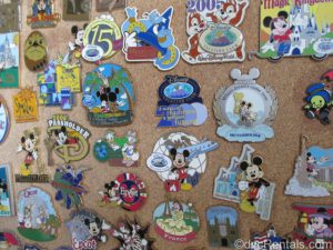 Collection of Disney Pins on a pinboard