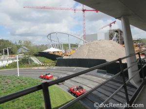 Construction of the Tron Coaster behind the Tomorrowland Speedway at the Magic Kingdom