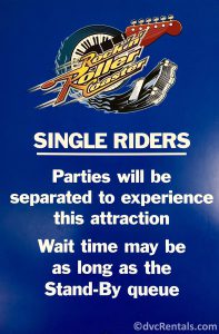 Single Rider sign at Rock ‘n’ Roller Coaster