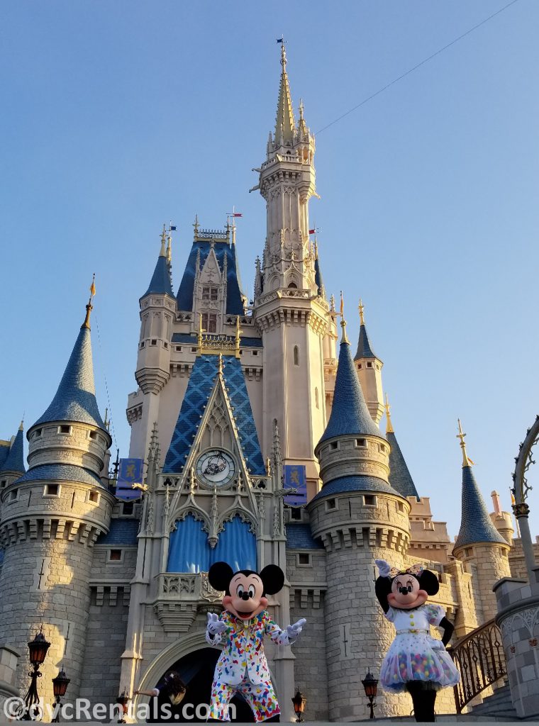 Mickey and Minnie Mouse at Cinderella Castle in the Magic Kingdom