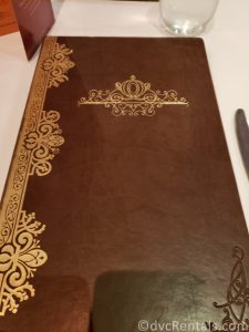 menu cover for the Royal Palace restaurant on the Disney Dream