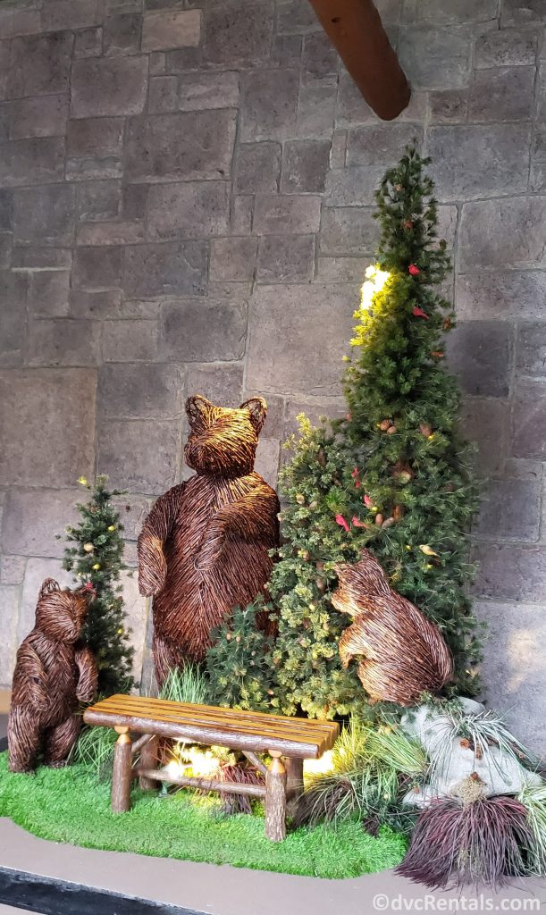 outdoor Christmas decorations at Boulder Ridge Villas and Copper Creek Villas & Cabins at Disney’s Wilderness Lodge
