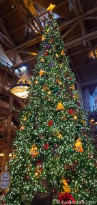 Christmas tree at Boulder Ridge Villas and Copper Creek Villas & Cabins at Disney’s Wilderness Lodge
