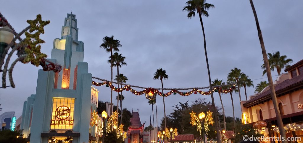 Garland hanging on Sunset Boulevard at Disney’s Hollywood Studios