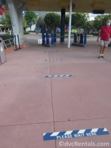 social distancing markers on the ground at Epcot