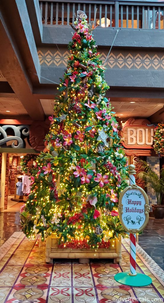 Christmas tree at Disney’s Polynesian Villas & Bungalows