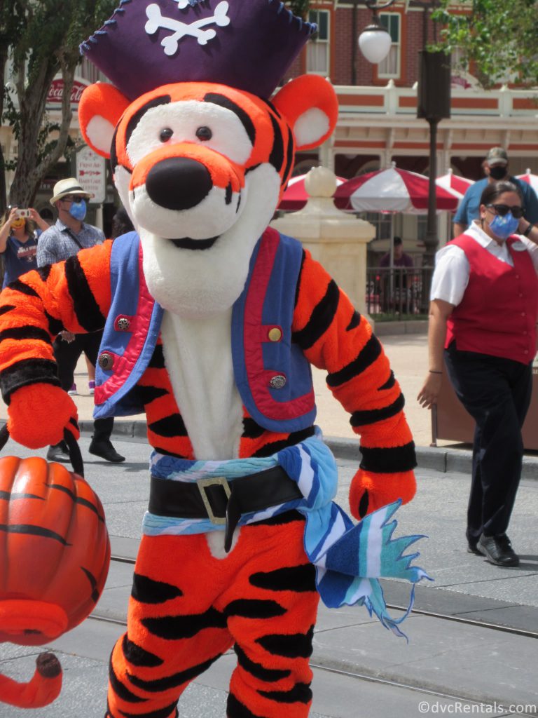 Tigger dressed as a pirate in a Halloween Themed Character Cavalcades at the Magic Kingdom