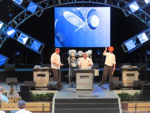 the JAMMitors performing on the Garden Stage at the American Pavilion in Epcot
