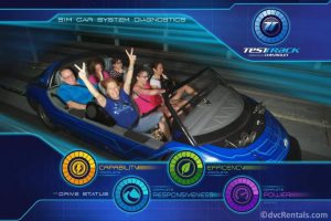 Blog writer Marilyn riding Test Track at Epcot