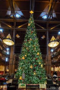 Christmas tree at Copper Creek Cabins and Villas at Disney’s Wilderness Lodge