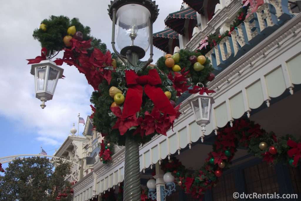 Holiday decorations on Main Street USA