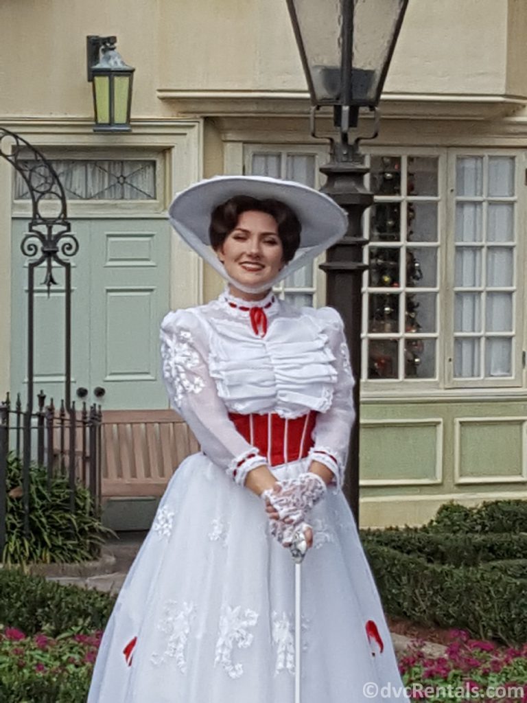 Mary Poppins outside the U.K. pavilion at Epcot