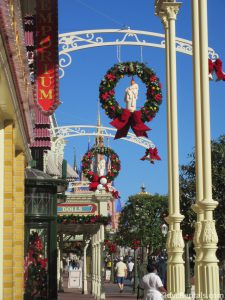 Holiday decorations at the Magic Kingdom