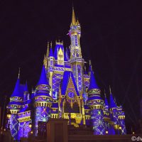 Cinderella Castle with holiday themed projections