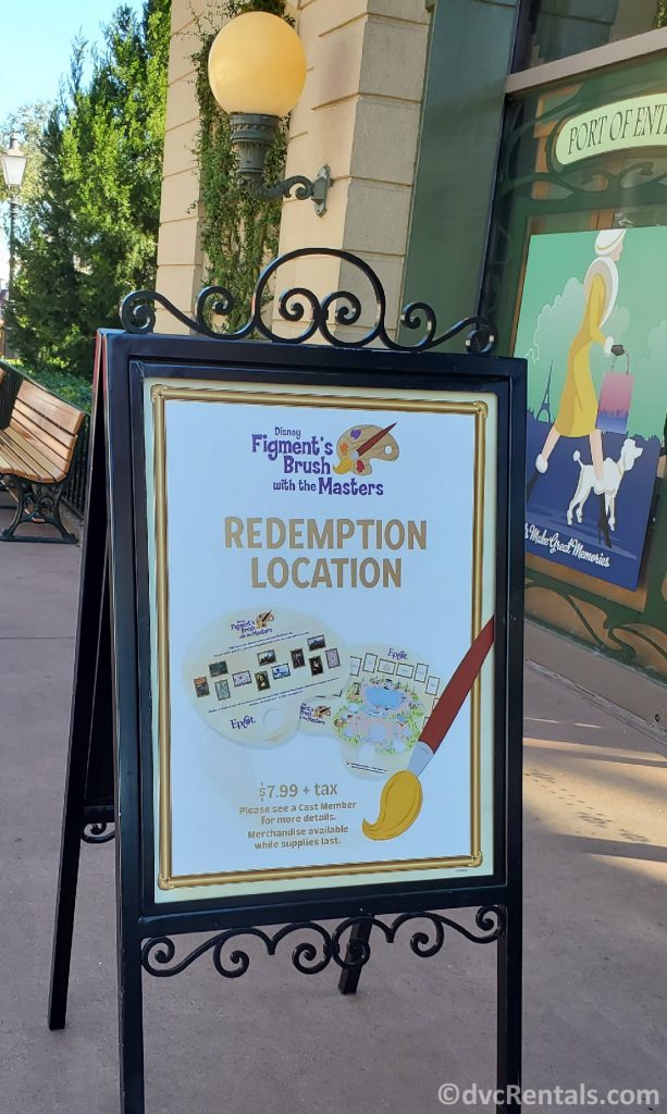 Sign for Figment’s Brush with the Masters Scavenger Hunt from the Taste of Epcot International Festival of the Arts