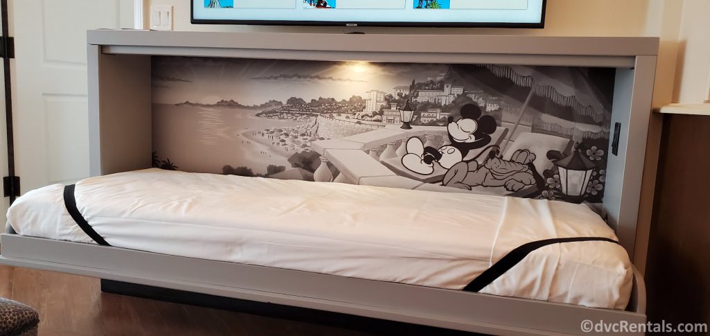 Pull-down bed with a Mickey Mouse Background at Disney’s Riviera Resort
