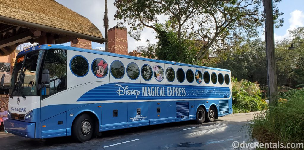 Magical Express bus in front of Disney’s Animal Kingdom Villas