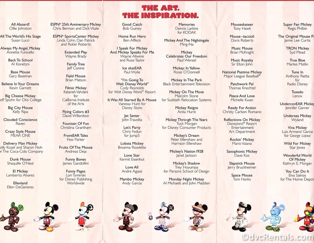 paper listing the various Mickey statues that were outside of the Magic Kingdom