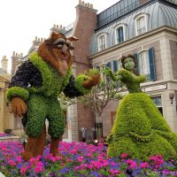 Beauty and the Beast topiary in the France pavilion at Epcot