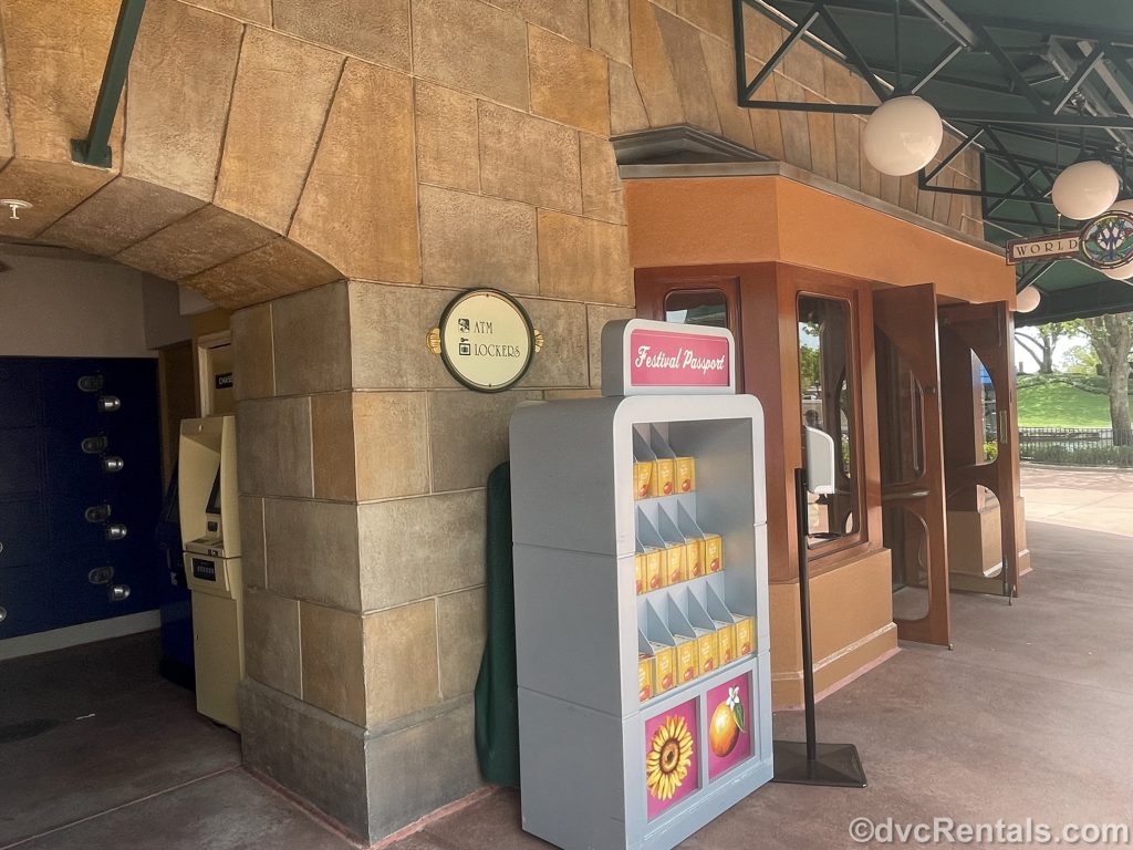 entrance to the locker area at the International Gateway in Epcot