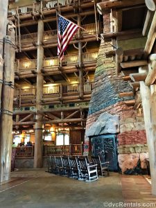 fireplace in the lobby of Copper Creek Villas & Cabins at Disney’s Wilderness Lodge