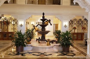 penguin fountain in the lobby of the Villas at Disney’s Grand Floridian Resort & Spa