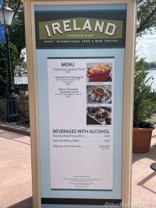 Food booth menu from the Epcot International Food & Wine Festival