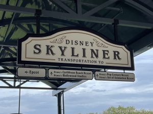 Sign for the Disney Skyliner
