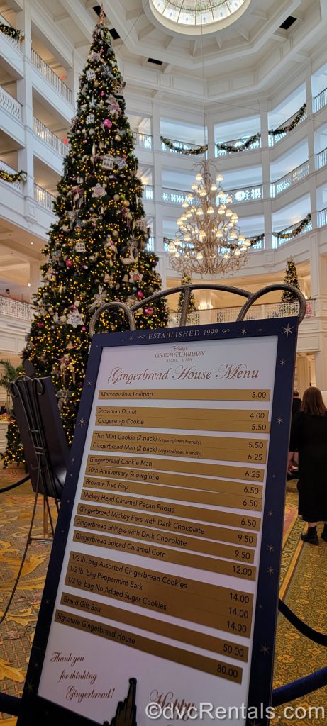menu for the Gingerbread House at Disney’s Grand Floridian