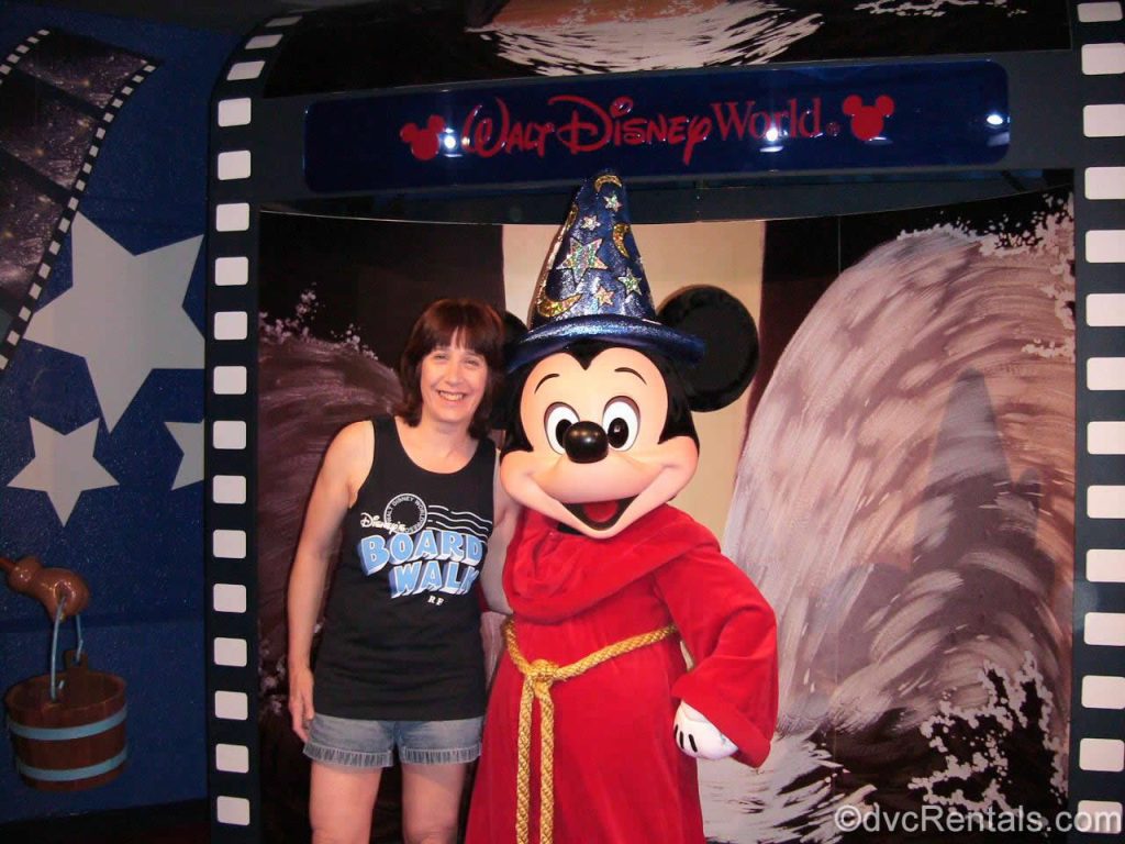 Photo of Sorcerer Mickey and blog writer Marilyn