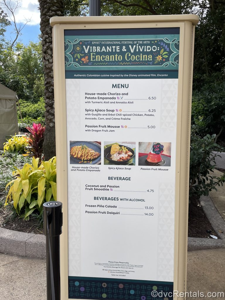 Menu from the Epcot International Festival of the Arts