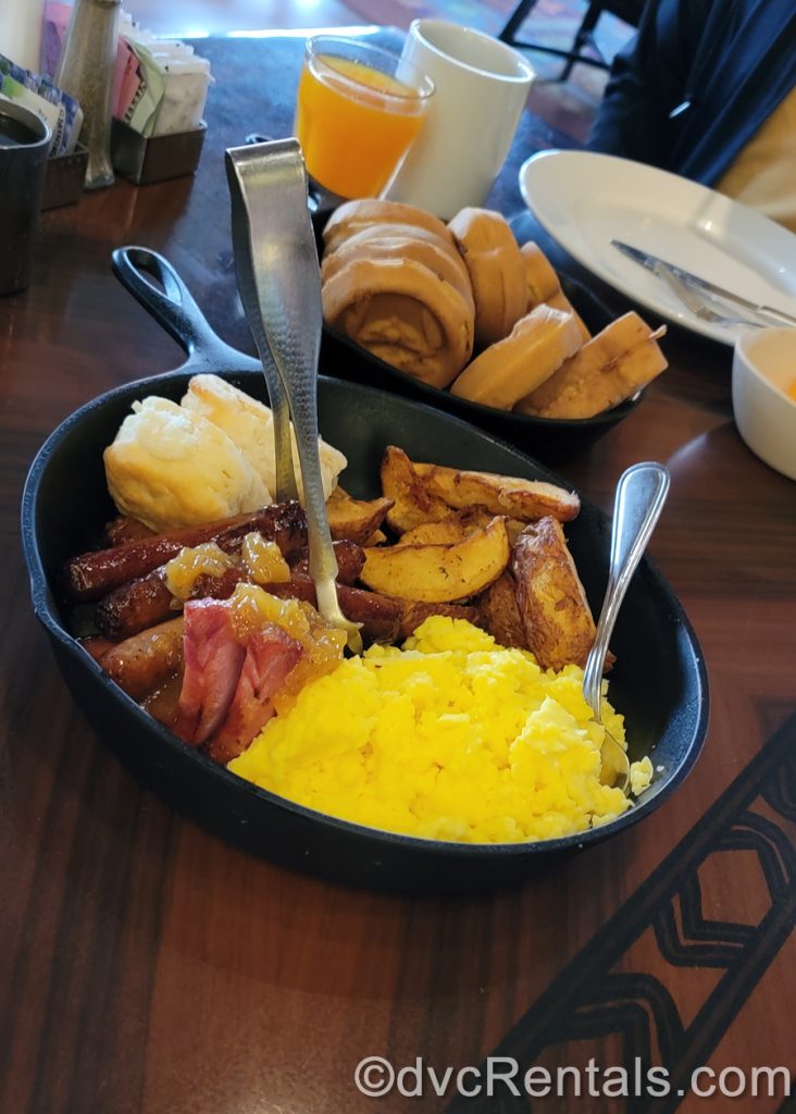 Breakfast options from ‘Ohana restaurant at Disney’s Polynesian Villas and Bungalows