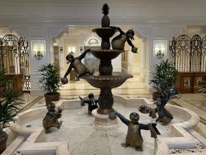 Penguin fountain in the lobby of the Villas at Disney’s Grand Floridian Resort & Spa