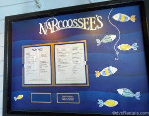 Menu for Narcoossee’s at the Villas at Disney’s Grand Floridian Resort & Spa