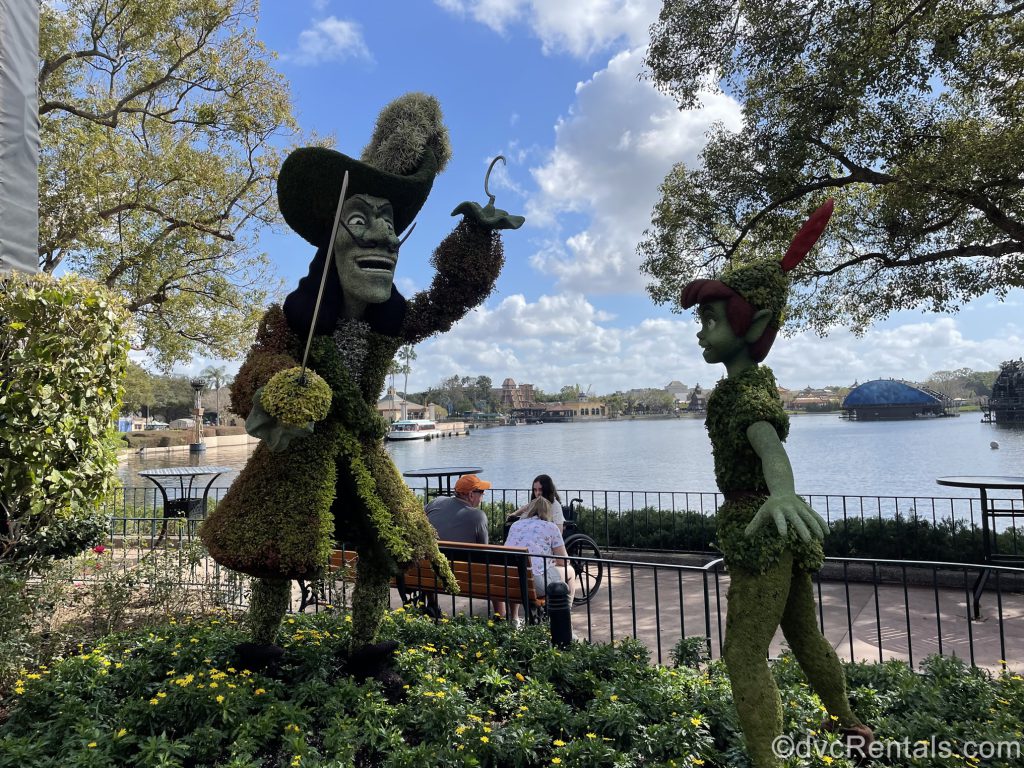 Captain Hook and a crocodile topiary from the Epcot International Flower & Garden Festival